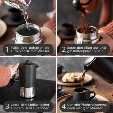 Stone Age Design Ceramic Espresso Maker (300ml) - Espresso Maker Induction suitable for all stovetops - Moka pot with stainless steel base and ceramic pot - Stainless steel espresso maker
