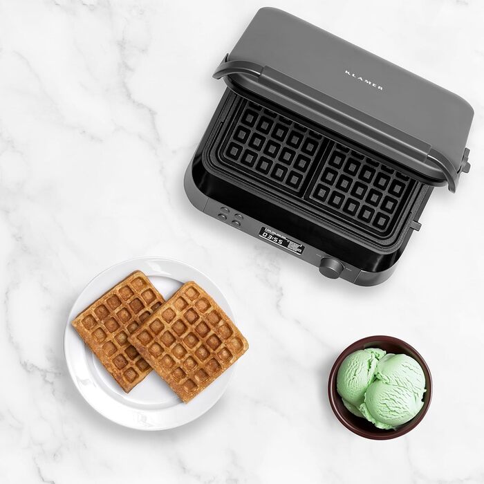 KLAMER Heart-Shaped Waffle Maker, Heart-Shaped Waffles, 5 Settings, High-Quality Non-Stick Coating, Easy Cleaning, 1,000W, Black
