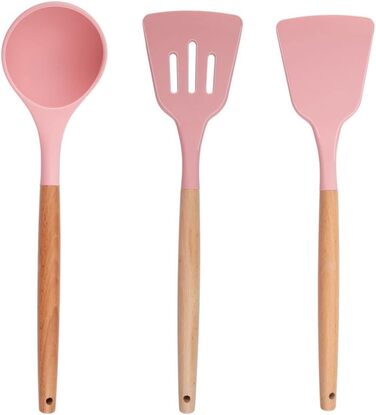 Набір кухонних аксесуарів Alpina 7 предметів з поворотним підставкою - кухонні інструменти, силікон, рожевий