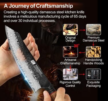 Ніж Сантоку XINZUO Damaststahl 19,3 см - професійний кухонний ніж з дамаської сталі, серія Mo, ергономічна ручка з білого дуба