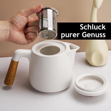 Набір для чаю Miamio: керамічний чайник 1 л з ситечком та 4 чашки (300 мл), бамбукові підставки