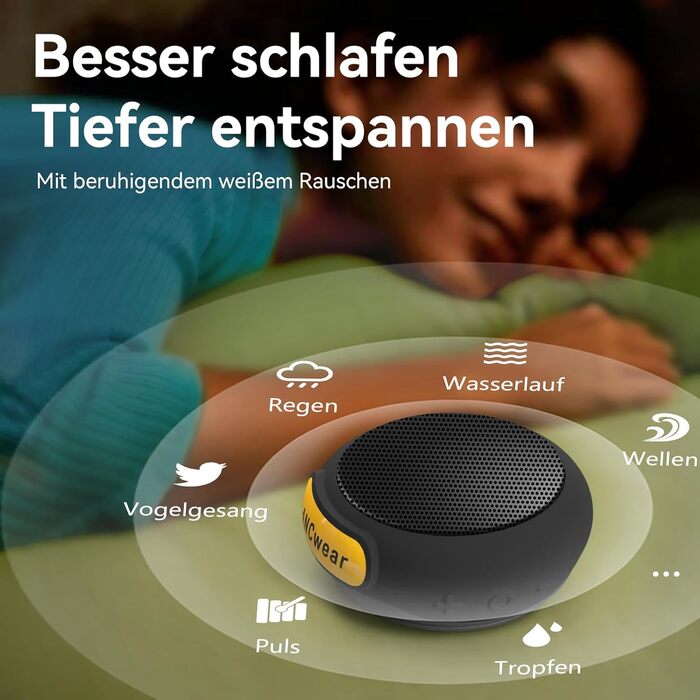 Портативна Bluetooth-колонка ANCwear з мікрофоном, на зап'ясті, білий шум (17 звуків), водонепроникна, для бігу, трекінгу та outdoor спорту, чорна