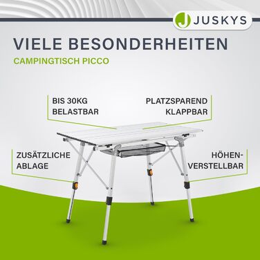 Стол для кемпінгу Juskys Picco - алюмінієвий, 90 x 52 см, легкий, складний, регульований по висоті - для кемпінгу, саду, відпочинку на природі