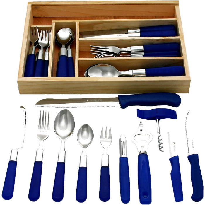 GRÄWE Starter Set for 6 People, 37-Piece, Stainless Steel Cutlery, 30-Piece Dinner Cutlery, including 3 Kitchen Knives, 3 Kitchen Utensils, Drawer Insert - Milano Series