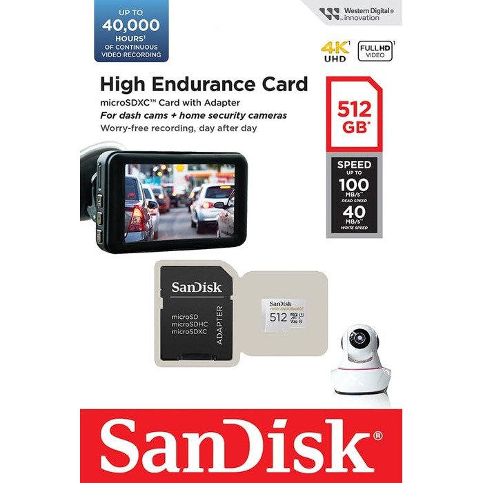 Карта пам'яті SanDisk High Endurance microSDXC 512GB з адаптером для відеореєстраторів та камер спостереження