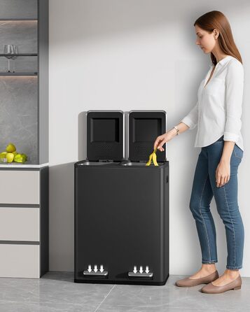 Відро для сміття з сортуванням 60 л, нержавіюча сталь, з педаллю, 2 відділення, SW06099E (Чорний)