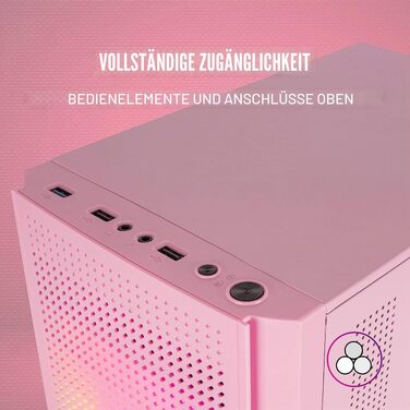 Ігровий корпус для ПК Mars Gaming MC300P MicroATX, рожевий, загартоване скло, Mesh-панель, 3x FRGB вентилятори