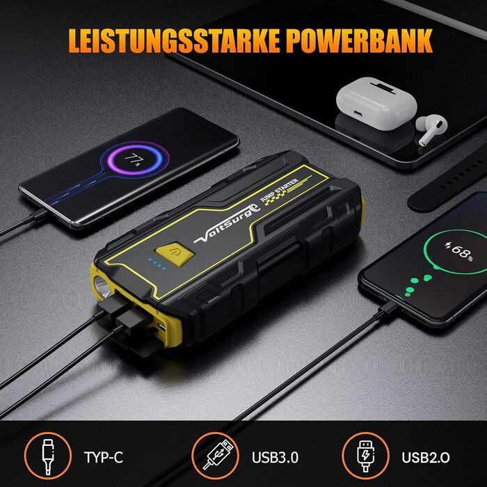 Powerbank Starthilfe VoltSurge 5000A: Зарядний пристрій для авто 12V, пусковий пристрій, LED ліхтарик