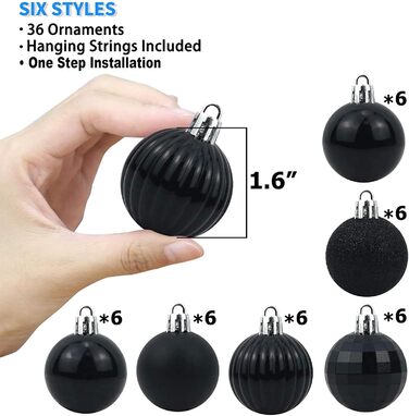 Новорічні кулі Taeku, 4 см, 36 шт. - набір прикрас для ялинки, чорний колір