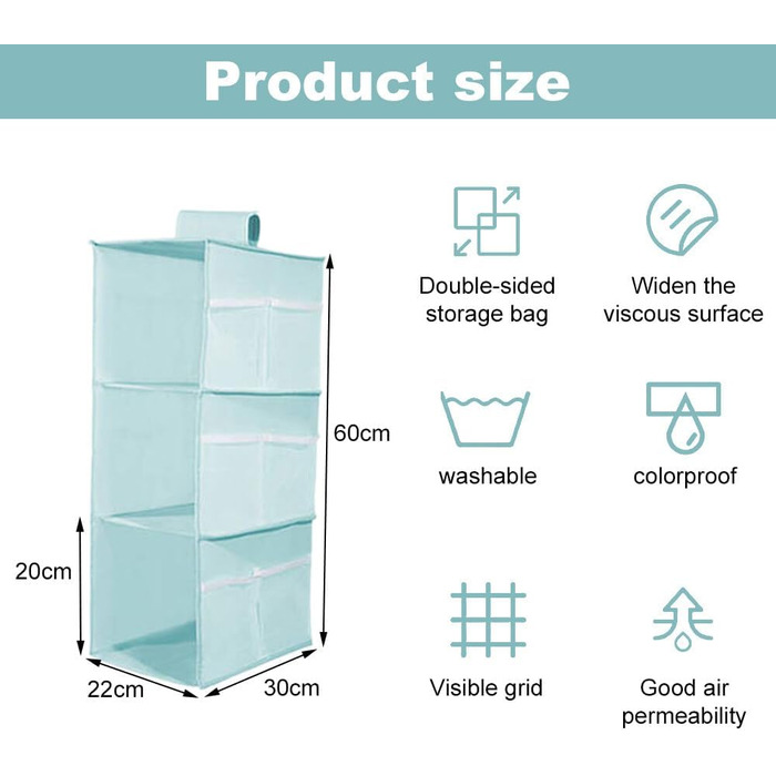 Настінна вішалка-органайзер для одягу з 4 відділеннями, складана, з кишенями з сітки - для дому, авто, кемпінгу