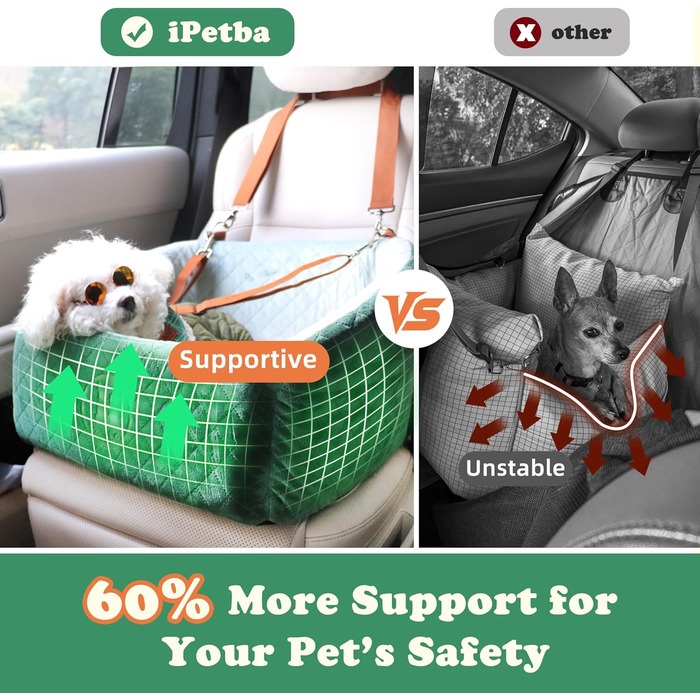 Автокрісло для собак iPetba - Зелене, для маленьких порід, з захистом від зіткнень, антиковзаюче, знімне та миється