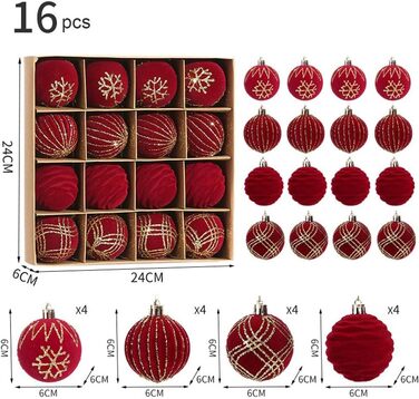 16 штучних новорічних кулі червоного кольору, 6 см, для прикраси ялинки. Набір міцних пластикових кулішок з гачками для ялинки. Новорічний декор для ялинки.