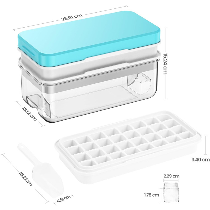 Форма для льоду PHINOX на 64 кубика з контейнером, кришкою та лопаткою, BPA-free, синя