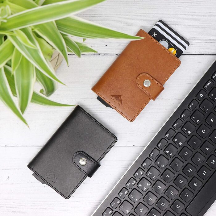 Гаманець чоловічий RFID Stealth Wallet - мінімалістичний висувний картхолдер з алюмінію та шкіри (чорний). Захист від сканування карт