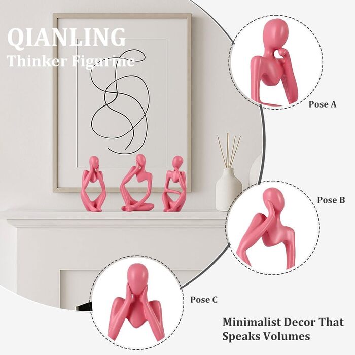 Набір керамічних ваз – 3 шт. Вази в стилі фермерського дому, декор для дому, вітальні, столу, каміну та входу (Рожевий)