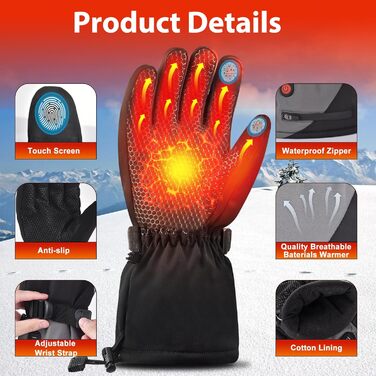 Гріючі рукавички з акумулятором 7.4V 6400mAh USB, 3 режими нагріву, водонепроникні рукавички з підігрівом для зимових видів спорту, катання на лижах, мотоциклі, велосипеді, піших прогулянок