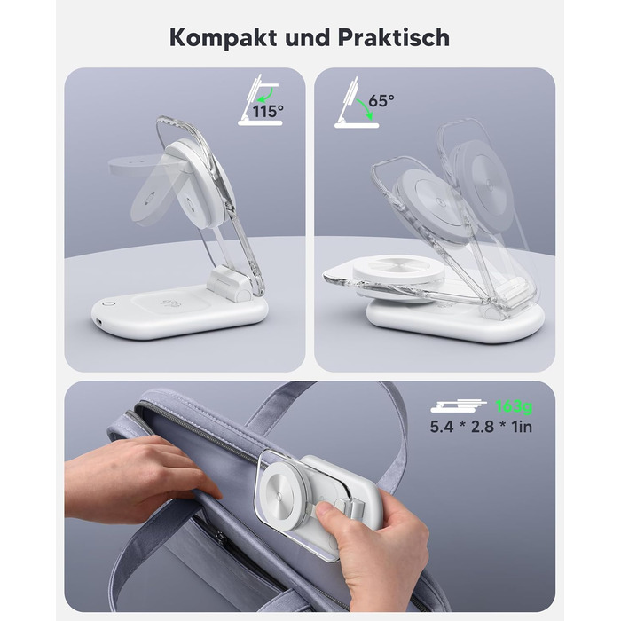 Зарядний пристрій MagSafe 3-в-1 для iPhone 17/16/15/14/13/12 Pro Max/Air/Plus/Pro та Apple Watch 10/9, AirPods 3/2/Pro (сріблястий, 2 шт.)