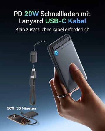 Power Bank INIU Magsafe 20W 5000mAh з магнітним кріпленням, Qi2, USB-C, з кабелем та підставкою, чорний