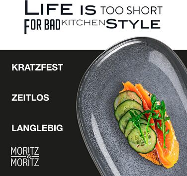 Набір сервіровочних тарілок Moritz & Moritz VIDA, блакитний (2 шт.) - великі тарілки з якісного порцеляну, сучасний дизайн, підходить для мікрохвильової печі та посудомийної машини, ідеально для салатів, м'яса на грилі, закусок та іншого