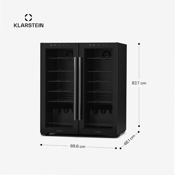 Klarstein Wine Fridge - 16 Bottle Dual Zone Wine Cooler with Glass Door - Compact Indoor/Outdoor Beverage Refrigerator - 5-18°C Temperature Range