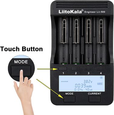 Зарядний пристрій LiitoKala Lii-500 для Li-ion, LiFePO4, Ni-MH/Cd акумуляторів 18650/21700/26650/AA/AAA/C/9V з LCD-дисплеєм