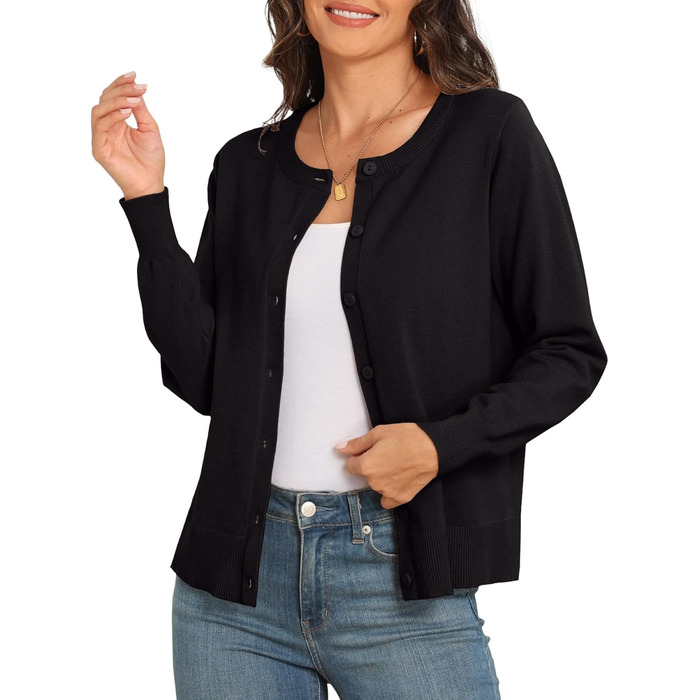 Чоловічий легкий кардиган PrinStory з круглою горловиною, чорний (L)