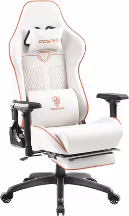 Dowinx Gaming Chair - Office Chair with 4D Armrests and Footrest - PU Leather Gamer Chair with High Load Capacity - Ergonomic Gaming Chair - Suitable as a Gaming Recliner - 150 kg (White) White 57*56*137cm