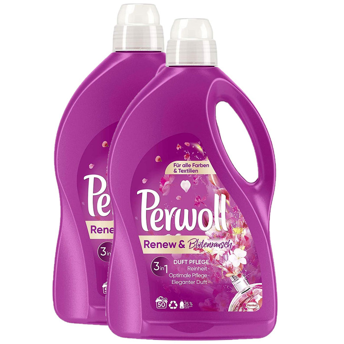Рідкий засіб для прання Perwoll Renew Blütenrausch для кольорових та білих речей, інтенсивна свіжість, 125 мл (упаковка 24 шт)