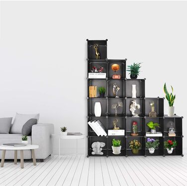 TUMUCUTE Storage Cube Shelf with 9 Cubes, Plastic, Cabinet, Modular, Bookshelf, Storage Shelves for Bedroom, Living Room, Office, (Black Plastic, 20 Cubes)