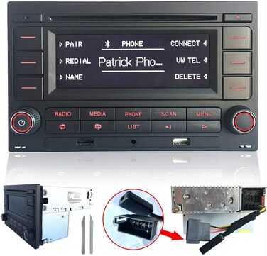 Автомагнітола SCUMAXCON RCN210 для VW Golf MK4, Polo, Passat B5 з Bluetooth, USB, MP3, AUX, SD, CD-програвачем та ISO-адаптером