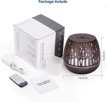 Аромадифузор Simpeak 400мл, ультразвуковий, дерев'яний, для ефірних олій, з пультом керування, зволожувач повітря, дерев'яний дизайн