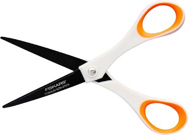 Універсальні ножиці Fiskars з антипригарним покриттям, 21 см, титанове напилення, нержавіюча сталь, біло-помаранчеві, 1004721
