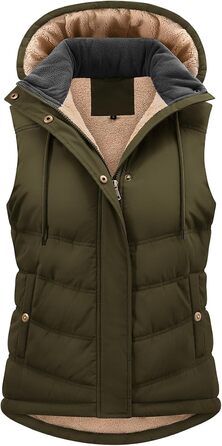 Жіноча жилетка Tuopuda з капюшоном, стеганий фліс, тепла зимова куртка без рукавів, термо жилетка з коміром-стійкою, на блискавці, осінь/зима (армійний зелений, XL)