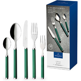 Villeroy & Boch – Play! Green Garden Tableware Set, 30 pieces, 6 people, green, dishwasher-safe, cutlery with colorful handles, cutlery with plastic handles, cutlery set, tableware set, stainless steel, plastic