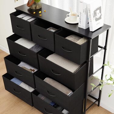 DUMOS Dresser with Drawers - Dressers & Sideboards for Bedroom Suitable, Dresser with 9 Drawers, Fabric Dresser with Sturdy Steel Frame, Ideal for Bedroom, Living Room (Black)