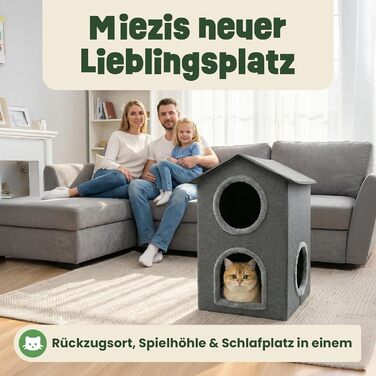 Кігтеточка-будиночок Zooprinz для котів – затишна печера, тепле ліжко для котів, великих котів, ліжко для котів з подушкою, кімнатний будиночок-кігтеточка, притулок та місце для відпочинку (Антрацит, 46 × 41,5 × 60 см)