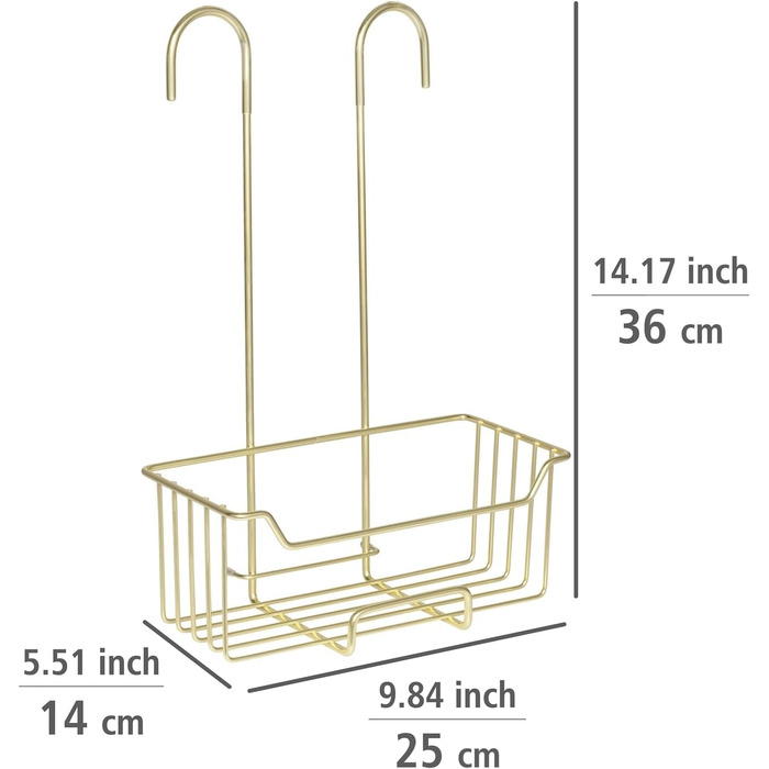 WENKO Thermostat Shower Caddy Model Milo, Shower Shelf for Hanging on the Faucet, Shelf Made of Stainless Steel (Rustproof), 25 x 36 x 14 cm, Gold