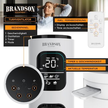 Вентилятор торгової марки Brandson ECO з DC-двигуном: тихий, 12 швидкостей, таймер, пульт ДУ, енергозберігаючий (перламутрово-білий)