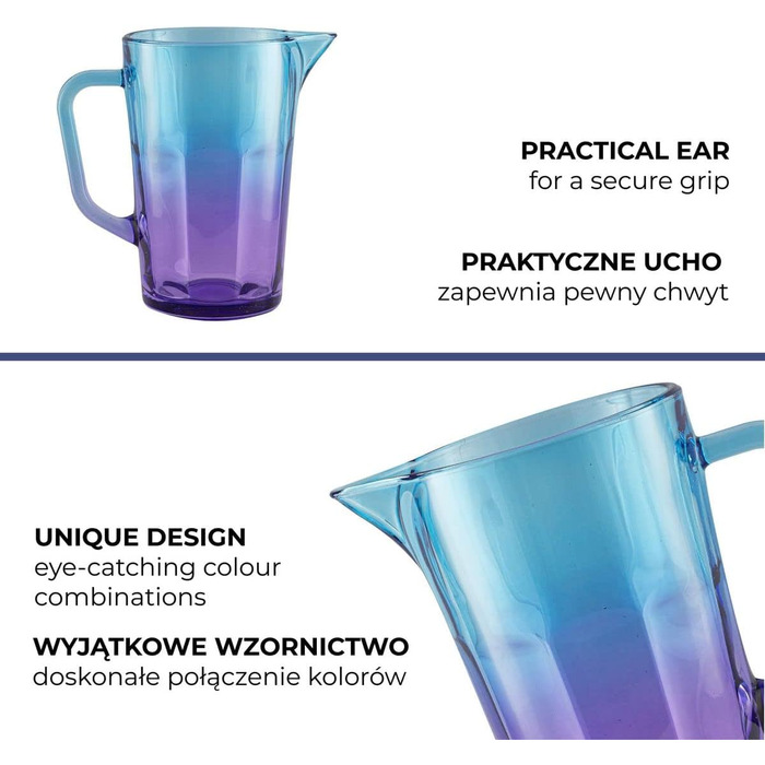 TREND FOR HOME Water Carafe Glass 1 Liter with Comfortable Handle Colorful Water Pitcher 19 cm Glass Jug Blue Purple Glass Pitcher Water Carafe Glass Carafe Pitcher Glass Jug 1l Colorful | Gigi Dreamy Sunset