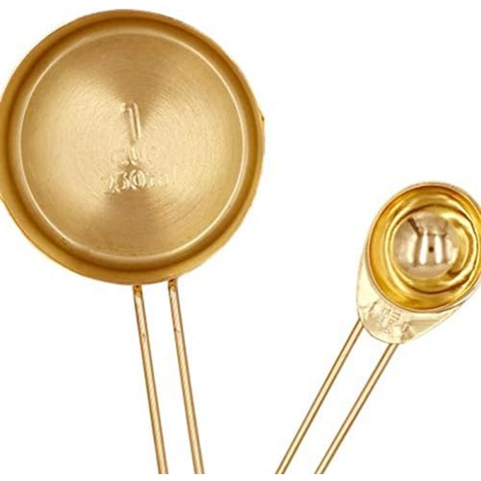 Gold Measuring Cup and Spoon Set, Stainless Steel, 8 Pieces, Dry and Liquid Ingredients, Cookware