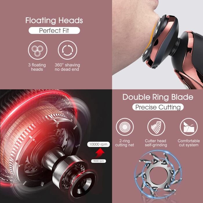 Електричний гострою для чоловіків Amurhey 5-в-1 з тримером, 3 насадки, 99 хв роботи, для сухого та вологого гоління, станція зарядки, подарунок для чоловіків
