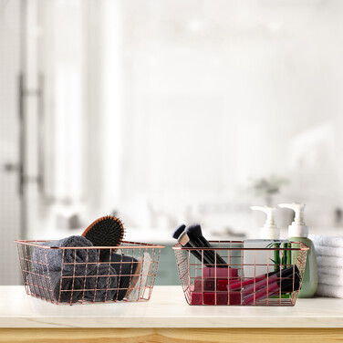 Set of 2 Wire Baskets in Rosé Gold