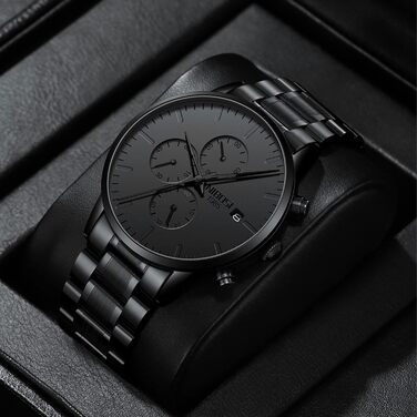 Чоловічий годинник NIBOSI: аналоговий хронограф, бізнес-стиль, водонепроникний, з нержавіючої сталі, для молоді (чорний)