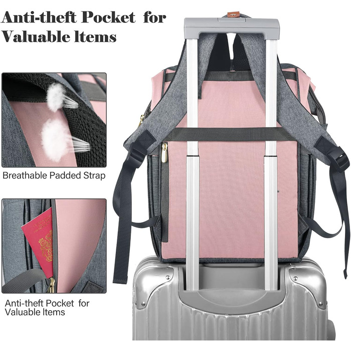 Жіночий рюкзак для ноутбука 15.6 дюймів, шкільний/робочий рюкзак з USB-портом для зарядки, для подорожей, кемпінгу, дівчаток, Оксфорд (рожевий)