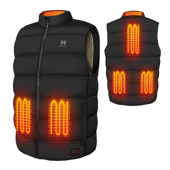 Обогревна жилетка для чоловіків та жінок, 6 зон нагріву, 3 температурні режими, для зимових видів спорту на відкритому повітрі, чорна жилетка з пухом, Back-EU (L)