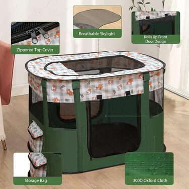 Складана огорожа для собак, вольєр для цуценят, переносний вольєр для тварин, вольєр для цуценят для дому, складаний вольєр для кошенят, собак, кроликів, XL (Темно-зелений), 110 * 85 * 58 см