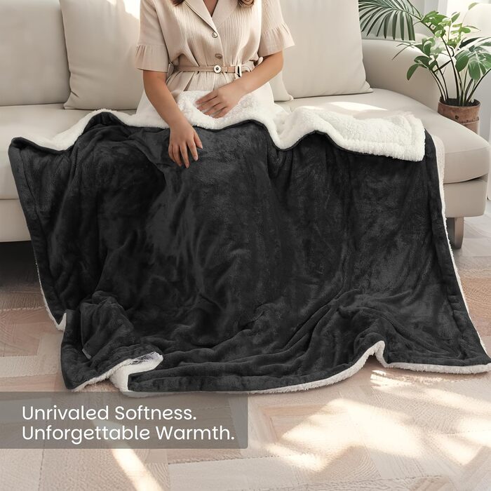 Електрична ковдра з автовимкненням – 130 × 180 см, 9 режимів нагріву + 9-годинний таймер, захист від перегріву до 8 годин, м'яка та приємна до тіла для дому та офісу, чорна