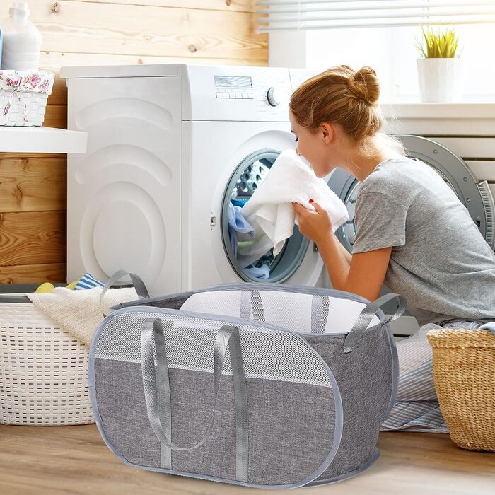 Pop-up Laundry Basket - Foldable Laundry Basket, Breathable Honeycomb Mesh Laundry Basket, Space-Saving, Suitable for Laundry Room Storage, and Travel (gray)