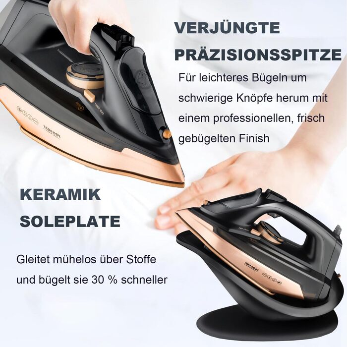 Iron, 2600 W Steam Iron, Ceramic Soleplate, Self-Cleaning & Spray Water Function, Anti-Calc, Drip Stop, Vertical Steam, Steam Iron (Black)