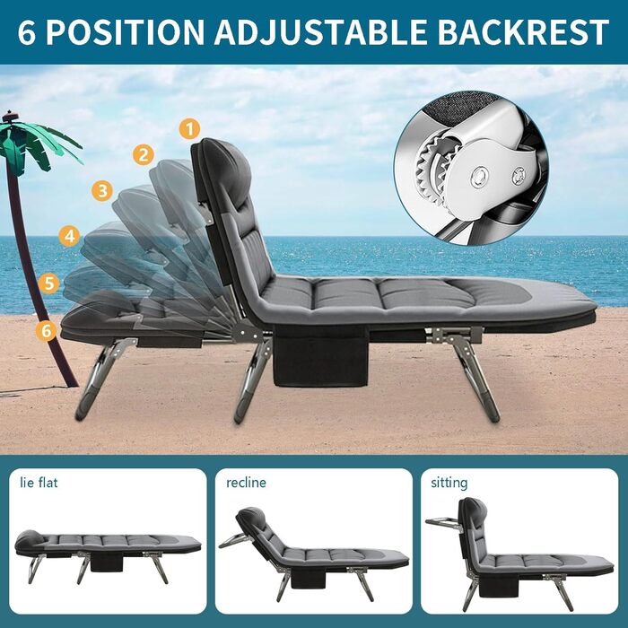 Розкладне ліжко для кемпінгу XXL - широке кемпінгове ліжко, розкладне, легке, з регульованою спинкою, для відпочинку на природі та вдома